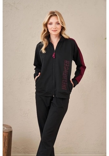 Pjs 23575 Kadın Fermuarlı Baskılı Eşofman Takım 001