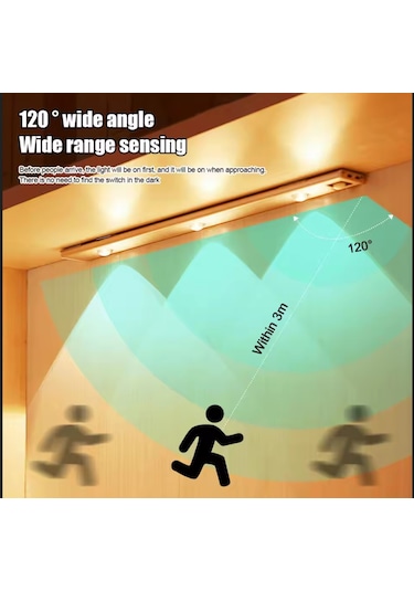 Beyaz Renk 4 Led 50 Cm Hareket Sensörlü Led Işık Tezgah Altı Ofis Ev Led Lamba Çok Renkli