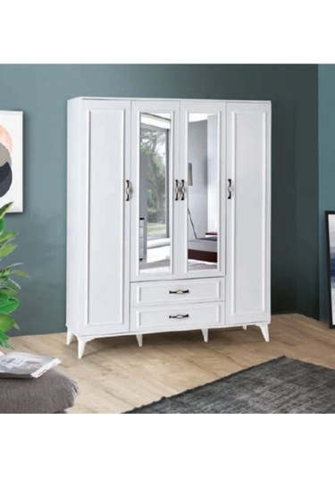Bera Beyaz 4 Kapılı Elmas Dolap