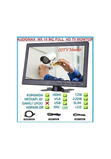 HD Araç ve Tv Lcd Monitör Hdmı Vga Girişli 10 Inç