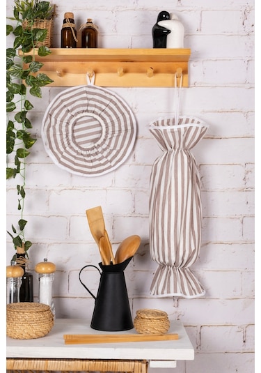 2'li Mutfak Seti Çok Amaçlı Organizer Düzenleyici Poşetlik Ve Pilav Demleme Örtüsü Takımı Gri Zincir Siyah