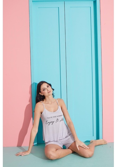 Pemilo 2750-2 37640 - 1 İp Askılı Şortlu Kadın Pijama Takımı Gri
