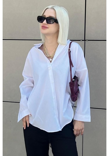 Madmext Mad Girls Beyaz Oversize Gömlek Mg1369-beyaz Beyaz