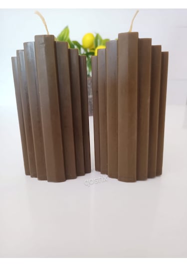 2'li Kahverengi Doğal Kokulu Sütun Geometrik Şekil Kule Mum Dekor