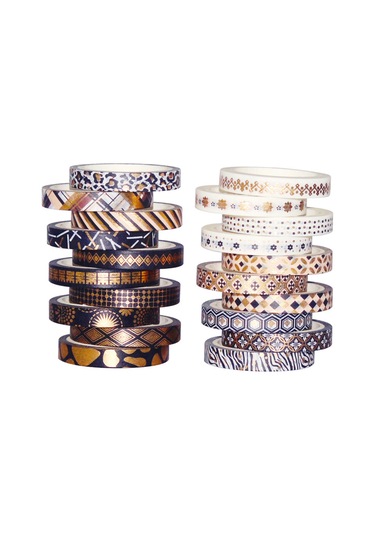 Singree 20'li Altın Desenli İnce Washi Bant Seti - 5m X 7mm - Hediye Paket