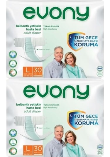 Evony Belbantlı Yetişkin Hasta Bezi Large 30 Lu X 2 Adet PKT.EVONY.034 L