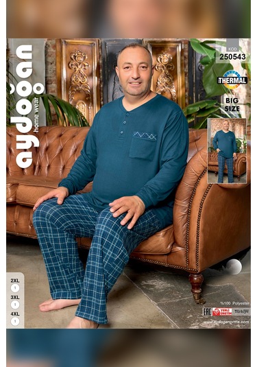 Aydoğan Erkek Emir Büyük Beden Kışlık Termal Petrol Pijama Takımı 0543 Petrol
