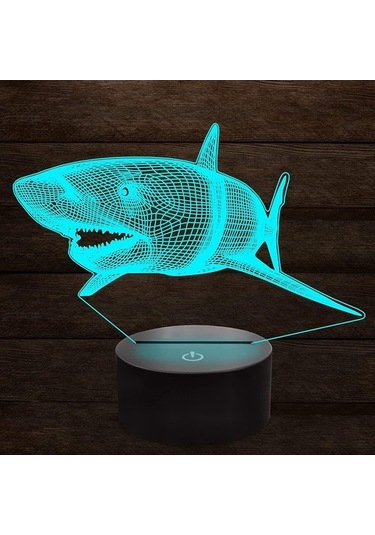 Goldenqian 3d Köpekbalığı Balığı Gece Lambası Illusion Gece Lambası 7 Renk Değiştirme Dokunmatik Anahtar Masa Masa Dekorasyon Lambaları Hediye Akrilik Düz Abs Taban Usb Kablosu Oyuncak G21jv7 Siyah