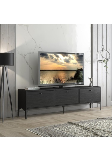 Wood'n Love Etna Premium Metal Ayaklı Dolaplı 160 Cm Tv Ünitesi - Wood Siyah / Siyah