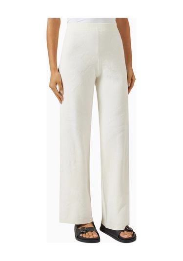 Marella Textured Cotton - Knit Pants, Dokulu, Elastik Bel Ve Modern Günlük Stil Beyaz