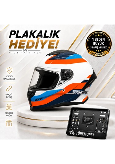 Mt Helmets Stinger 2 Solid Güneş Vizörlü Full Face Kapalı Kask + Plakalık Karbon
