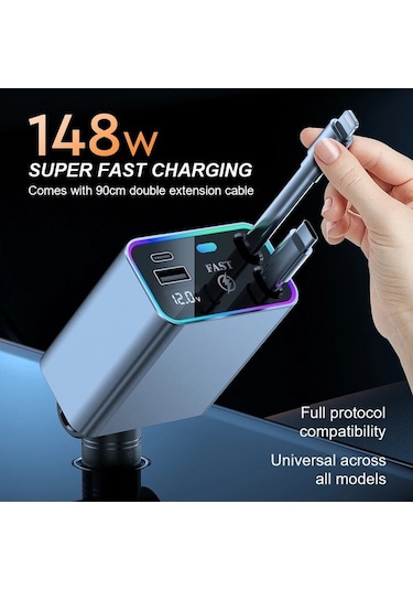 Zyzqstore 148w Pd 66w Araba Şarj Cihazı, Katlanabilir Araç Çakmak Adaptörü, 1 Adet 1 Adet