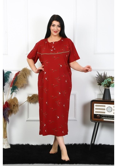 Akbeniz Kadın Büyük Beden Kısa Kol Bordo Anne Gecelik 1370 Bordo