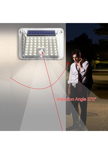 Vkemall Güneş Enerjili 90 Led Duvar Lambası, Ip65 Su Geçirmez, İnsan Algılama, Bahçe/villa Aydınlatması, Beyaz, 5w