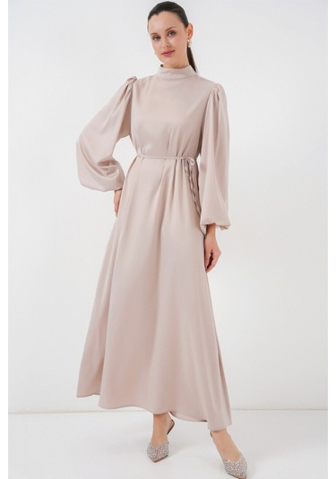 Saten Abiye Balon Kol Krem