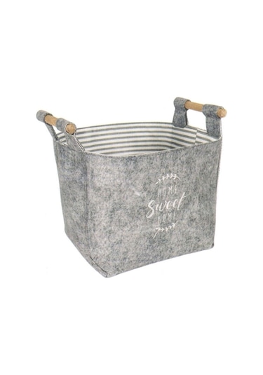 Keçe Tahta Saplı Düzenleyici Sepet - Çok Amaçlı Saklama Organizer Kutu Mini Kahverengi 103716