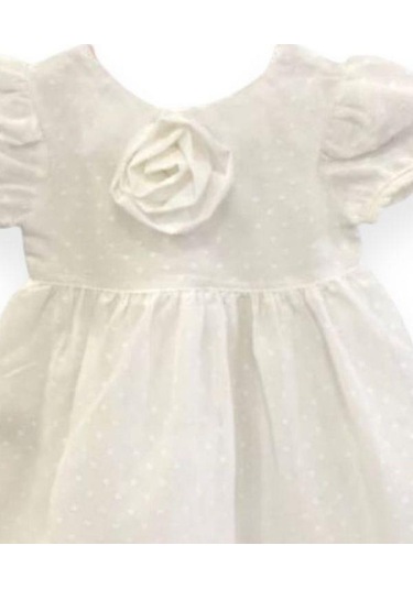 Çikoby Kız Bebek Gül Detaylı Şık Elbise-13761 Beyaz