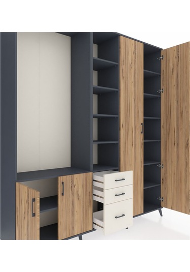 Hyperion Dolap 13 Raflı 3 Çekmeceli 4 Kapaklı 220x44x243 Antrasit-çam/aytaşı Atlas Çam/aytası