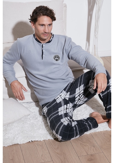 Buratti Regular Fit Bisiklet Yaka Kışlık Yumuşak Dokulu Polar Erkek Pijama Takımı 6096100 Gri