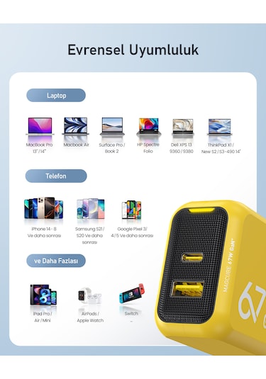 Aohi Magcube 2 Portlu Şarj Adaptörü, Gan+ 67w Hızlı Şarj Cihazı