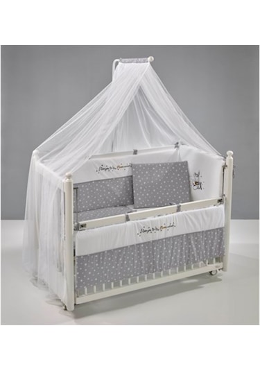 Meltem Kids Moon Nakışlı Pamuklu Bebek Uyku Seti 60 x 120 CM Gri