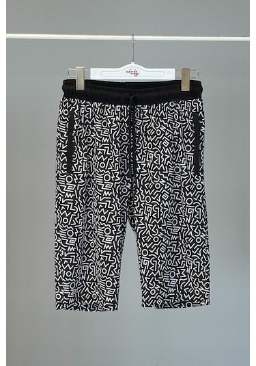 Desenli Erkek Şort Kapri Mayo Rks-06 Remsa Mayo Siyah