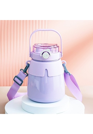 Clothing Finds Öğrenciler Için Büyük Kapasiteli 304 Paslanmaz Çelik Termos Kupa Taşınabilir Yüksek Değerli Çocuk Büyük Gözlü Sevimli Göbekli Bardak Czgl2k Mor