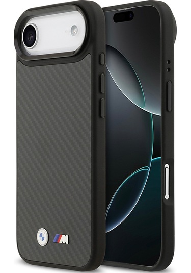 İphone 17 Air Uyumlu Kılıf Bmw Lisanslı M-safeli Karbon Fiber Metal Logolu Kevlar Kapak Siyah Siyah