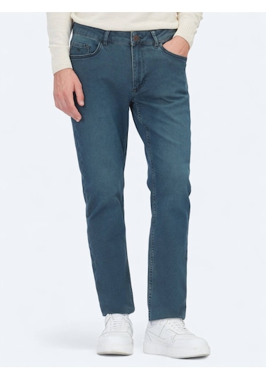 Petrol Slim Fit Denim Pamuk Karışımlı Pantolon Petrol