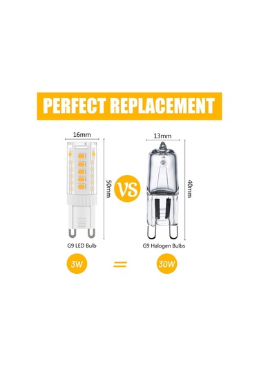 G9 Led Ampuller Sıcak Beyaz, 3w, 300lm, 3000k, 30w G9 Halojen Ampulün Yerine, Aydınlatma Dekorasyonu İçin Titreşimsiz, Kısılabilir Olmayan, Taç, 10'lu Paket