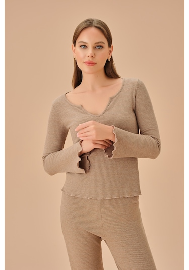 Suwen Dora Pijama Takımı Sh25199660874 Kahverengili Kahverengi