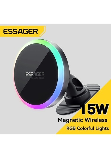 Tysm Joyjadehub Essager Rgb Manyetik Araç Telefon Tutucu Qi 15w Qi Kablosuz Şarj, Rgb Aydınlatma,  Ve Android Uyumluluğu, 360 Dönüşüm 1pc