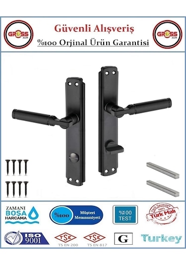 Parçalı Wc Banyo Kapı Kolu - Mat Siyah - 1 Takım Ön Ve Arka - Sol
