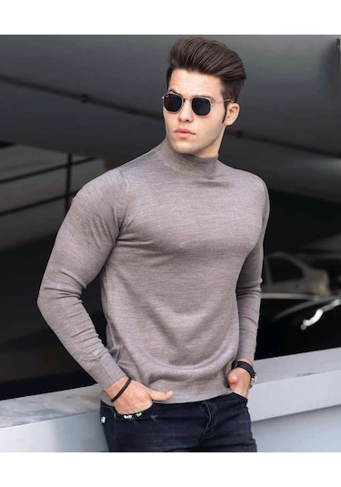 Daniel Milano Yarım Balıkçı Yaka Erkek Bej Triko Kazak Bej