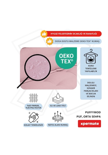 Xpermate Puffymod Dekoratif Kare Puf Orta Sehpa 40x40 Cm Pembe