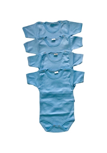 Salarticaret Bebek 4'Lü Yarım Kollu Çıtçıtlı %100 Pamuklu Body Zıbın-Mavi