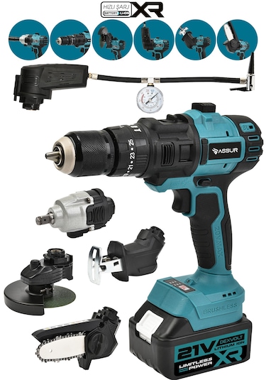 Assur ASR1029 21V Çift Akü 6 Başlıklı Set Mavi