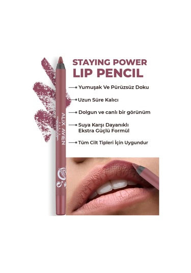 Alix Avien Suya Dayanıklı Uzun Süre Kalıcı Yumuşak Dudak Kalemi Staying Power Lip Pencil 68 Dusty Carmine