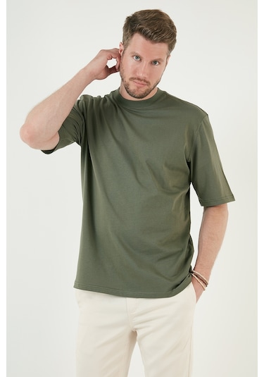 Buratti Pamuklu Oversize Bisiklet Yaka Basic Erkek T Shirt 5902365 Haki