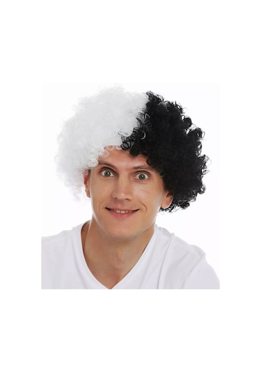 Siyah Beyaz Kıvırcık Afro Bonus Peruk Taraftar Bonus Saç