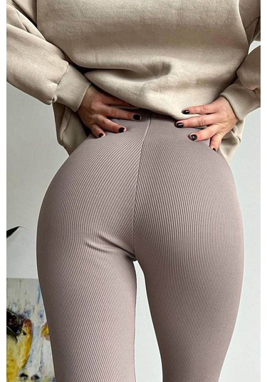 Madmext Bej Yüksek Bel Kadın Fitilli Tayt Mg1625 Bej