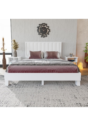 Hüma Model Beyaz Renk Çam Ahşap Karyola Dikey -274 160 x 200 CM