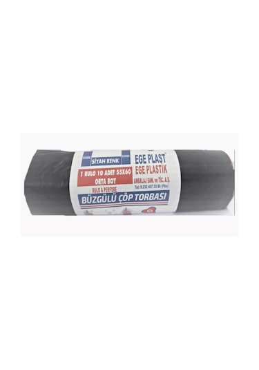Ege Plastik Orta Boy Büzgülü Siyah Çöp Torbası 55 x 60 CM 50 Rulo