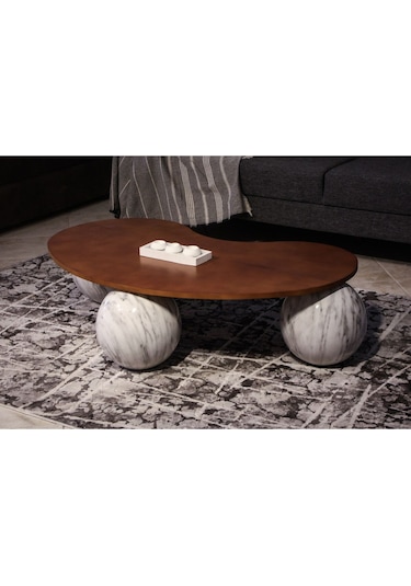 Top Sehpa & Küre Ceviz Mdf Orta Sehpa - Beyaz Traverten Desen