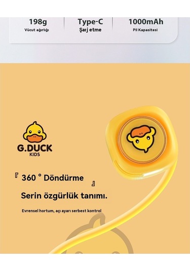 Soulader Sevimli Sarı Ördek Tasarımlı Taşınabilir Katlanabilir Usb İle Çalışan Mini Boyun Klipsli Serinletici Fan