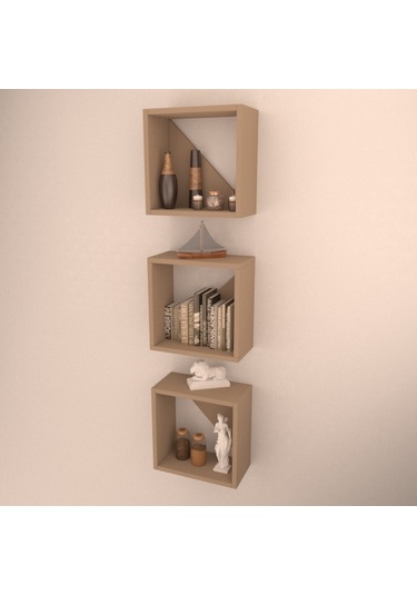 Rafkestir 3 Lü Florence Duvar Rafı Cappicino