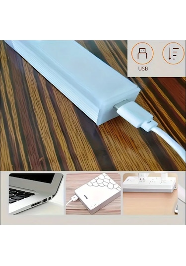 20 Cm Sarı Gün Işığı Hareket Sensörlü Dolap İçi Çalışma Masası Mutfak Tezgah Altı Usb Led Işık Çok Renkli