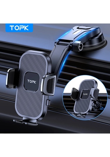Topk 2-ın-1 Araç Telefon Tutucu, Dashboard & Air Vent İçin, İphone Samsung Android Uyumluwhıte White