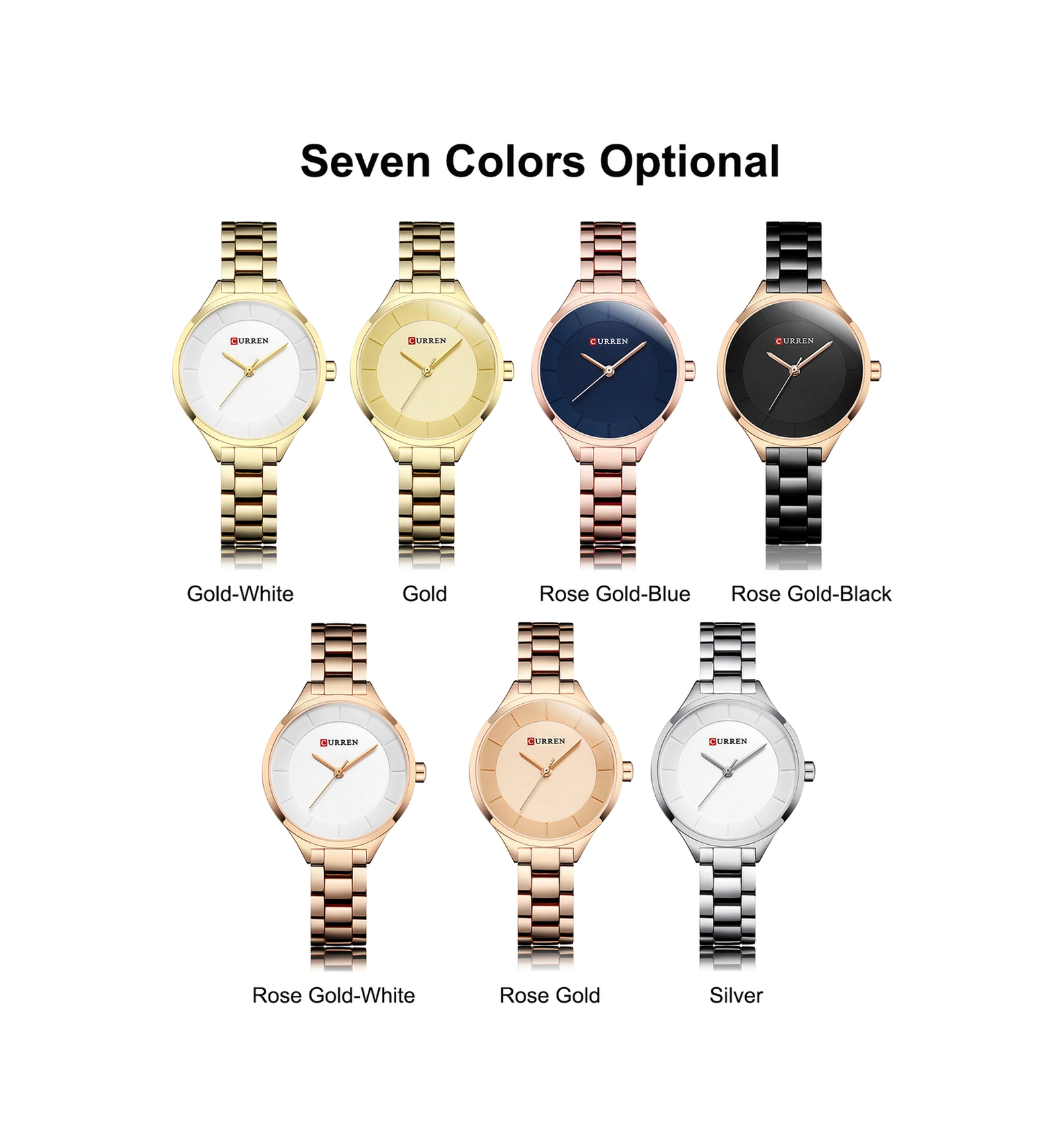 Xindoker Curren Kadın Kol Saati 9015 - Klasik Kuarc Hareketli, Çelik Kayışlı, Günlük Su Geçirmez, Zirve Desenli Moda Saat Çok Renkli