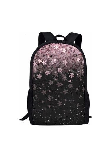 Genç Erkek Kız Polyester Kumaş Çok Renkli Graffiti Sırt Çantası Çiçek Siyah